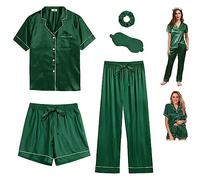 Y WJing Yi Jia 5Pcs Womens Silk Satin Pyjama Sets Short Pj Sets Button Down Pjs Set Pyjamas Sleepwear Loungewear