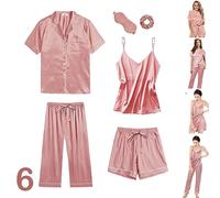 Y WJing Yi Jia 6Pcs Womens Silk Satin Pyjama Sets Pj Sets Short Pjs Set Pyjamas Sleepwear Camisole Sexy Cami
