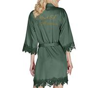 Y WJing Yi Jia Bride Morning Satin Silk Robes - Womens Wedding & Bridesmaid Robes With Lace Trim, Satin & Silk Materials, Monograms