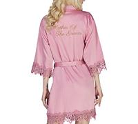 Y WJing Yi Jia Bride Robe - Womens Satin Silk Bridesmaid Wedding & Bridal Morning Robe with Lace Trim & Monograms