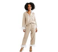 Y WJing Yi Jia Feather Pyjamas For Women Silk Satin Pyjama Set Long Womens 2pc Pj Sets Bridesmaid Bride Pj Set Bridal Button Down Sleepwear Wedding Pajamas Loungewear Champagne