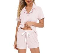 Y WJing Yi Jia Pyjamas For Women Set Short Ladies 2Pcs Pj Sets Button-Down Pyjama Sleepwear Plain Short Sleeve Shirt With Shorts Bridesmaid Bride Jersey Pajamas Bridal Pj Set For Womens