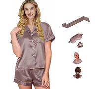 Y WJing Yi Jia Pyjamas For Women Silk Satin Pyjama Set Shorts Set 80pc Pj Sets Bride Pjs Set Bridal Button Down Sleepwear Bridesmaid Pyjamas Loungewear With Monograms Sashes Eye masks Scrunchies