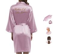 Y WJing Yi Jia Women Silk Bridesmaid Robes Ladies Satin Bride Robe Wedding Party Monograms Print Bridal Sleepwear - One Size