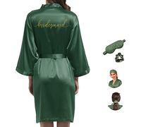 Y WJing Yi Jia Women Silk Bridesmaid Robes Ladies Satin Bride Robe Wedding Party with eye mask and scrunchie 3 In 1 Set Monograms Print Bridal Sleepwear
