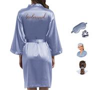 Y WJing Yi Jia Women Silk Bridesmaid Robes Ladies Satin Bride Robe Wedding Party with eye mask and scrunchie 3 In 1 Set Monograms Print Bridal Sleepwear