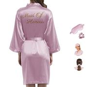 Y WJing Yi Jia Women Silk Bridesmaid Robes Ladies Satin Bride Robe Wedding Party with eye mask and scrunchie 3 In 1 Set Bridal Sleepwear