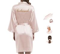 Y WJing Yi Jia Women Silk Bridesmaid Robes Ladies Satin Bride Robe Wedding Party with eye mask and scrunchie 3 In 1 Set Monograms Print Bridal Sleepwear