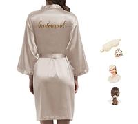 Y WJing Yi Jia Women Silk Bridesmaid Robes Ladies Satin Bride Robe Wedding Party with eye mask and scrunchie 3 In 1 Set Monograms Print Bridal Sleepwear