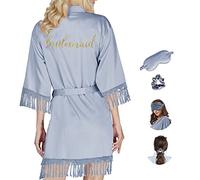 Y WJing Yi Jia Women Silk Robe Bridesmaid Robes Ladies Lace Satin Robes Bride Robe Wedding Party with eye mask scrunchie 3 In 1 Set Monograms Print Bridal Sleepwear