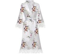 Y WJing Yi Jia Womens Floral Robes Kimono Dressing Gown Silk Satin Bathrobe Nightdress Short Morning Lace Trim Kimonos Blossoms Bridal Robe