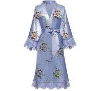 Y WJing Yi Jia Womens Floral Robes Kimono Robe Dressing Gown Bridal Robe Silk Robes Satin Bathrobe Nightdress Short Style Morning Robes Lace Trim Robes Kimonos Blossoms Robes Dusty Blue-B
