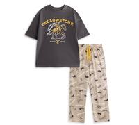 Y Yellowstone Mens Grey Short Sleeve Long Leg Pyjama Set | 'YELLOWSTONE SINCE 1886' Print Sleepwear | Yellowstone Merch