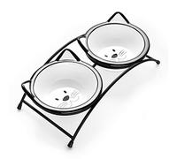 Y YHY 5.3'' Raised Cat Bowls Set, Elevated Cat Food & Water Bowls with Stand, Premium Ceramic Pet Feeder, Anti-Dumping Feeding Dishes for Cats & Small Dogs, Dishwasher Safe-12 oz/354 ml, Black Cat