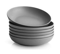 Y YHY 8.5'' Pasta Bowls Set of 6, 30 oz Large Porcelain Salad Bowl & Soup Plate, Wide & Shallow Bowls, Serving Dishes for Salad, Pasta, Soup, Fruit, Microwave & Dishwasher Safe, Grey Matte