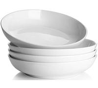 Y YHY Pasta Bowls 32oz, Ceramic Large Salad Serving Bowls, White Pasta Bowls Set, Shallow Soup Bowl Set of 4, Microwave & Dishwasher Safe