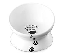 Y YHY Premium Ceramic Elevated Cat Bowls, 7.2" Raised, 15° Tilted, Dishwasher Safe - White