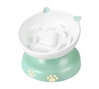 Y YHY Slow Feeder Cat Bowl, Ceramic Elevated Cat Bowl Tilted Design Slow Feeder for Dog and Cat for Dry and Wet Food, Green