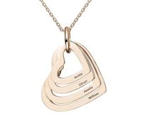 Y Z Personalized Heart Necklace with Custom Name and Birthstones, Silver Pendant Chain, Made in the UK (Rose gold 4 hearts)