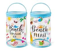 Y1tvei Beach Lotion Toiletry Bag - 2Pcs Beach Survival Kit Cylinder Travel Makeup Bag with Handle Sunscreen Holder Pouch Clear PVC Plastic Waterproof Barrel Zipper Cosmetic Bag for Women