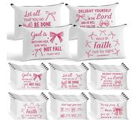 Y1tvei Bow Bible Cosmetic Bags - 30Pcs Pink Coquette Mini Bible Verse Makeup Bag with Zipper, White Canvas Large Capacity Cosmetic Bags Set Gifts Bulk for Women Girls Inspirational Church Party Favors
