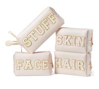 Y1tvei Christmas Gifts for Her - Preppy Makeup Bag Birthday Gifts for Women Patch Varsity Felt Series Letter Cosmetic Toiletry Bag PU Leather Makeup Bag Zipper Pouch Waterproof Organizer Daily Travel,