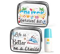 Y1tvei Cruise Clear Makeup Bag - 2Pcs Large Cruise Ship Essentials Travel Cosmetic Bag Cruise Survival Kit PVC Waterproof Toiletry Organizer Pouches Summer Beach Travel Accessories for Women Vacation