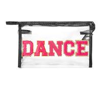 Y1tvei Dance Clear Makeup Bag - Preppy Hot Pink Dance Chenille Patch Cosmetic Pouch Dancer Recital Survival Kit Large PVC Transparent Toiletry Bag Waterproof Travel Organizer for Women(Rose Black)