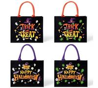 Y1tvei Halloween Big Luminous Bags - 2Pcs Black Happy Halloween Trick or Treat Canvas Tote Bag, Ghosts Glow in the Dark with Purple Orange Handle, Reusable Grocery Shopping Bag Gift for Birthday Party