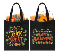 Y1tvei Happy Halloween Canvas Bags - 2Pcs Black Trick or Treat Canvas Tote Bags, Ghosts Glow in the Dark Halloween Candy Pumpkin Bag, Reusable Grocery Folding Shopping Bag Supply for Party Women Girls