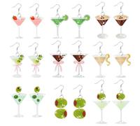 Y1tvei Martini Acrylic Dangle Earrings - 9 Pairs Cute Olive Strawberry Lemon Coffee Beans Coquette Pink Bow Glitter Dangle Drop for Women Girls, Stylish Accessories Jewelry Gift Set for Party Holiday