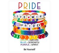 Y1tvei Rainbow LGBTQ Pride Bracelets - 7Pcs Lesbian Bisexual Gay Pride Stretch Bracelet Clay Bead Braided Wristband Juneteenth Independence Day Jewelry Accessories with Gift Card for Women Girls Men