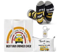 Y1tvei School Bus Driver Gifts - 5Pcs Thank You for Helping Me Safe Canvas Bag The Best Bus Driver Ever Makeup Bag Cotton Socks Alloy Keychains Black Box, Thank You Present for Women Men Appreciation