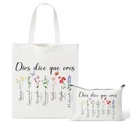 Y1tvei Spanish Dios Canvas Bag - 2Pcs God Says You Are Canvas Tote Bag, Watercolor Floral Print Makeup Pouch, Reusable Grocery Shopping handbag, Christian Gifts for Religious Faith Church Party Favors