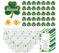 Y1tvei St. Patrick’s Day Clover Lapel Pins - 150Pcs Shamrock Pin Brooches with Blessing Cards Gift Bags, Good Luck Clover Jewelry Accessories Decoration for Irish St Patricks Day Party Favors Souvenir