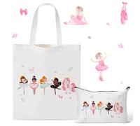 Y1tvei Unicorn Ballerina Canvas Bags - 2Pcs Cute Ballerina Dancing Girls Canvas Tote Bag, Ballet Watercolor Print Makeup Pouch, Reusable Grocery Shopping handbag, Dance Recital Gifts for Ballet Lover