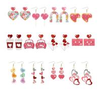 Y1tvei Valentine's Day Glitter Earrings - 12 Pairs Cute Conversation Candy Heart Dangle Drop Acrylic Sparkly Stud Earrings Love Heart Shaped Ear Decor Jewelry Accessory Gifts for Holiday Party Wedding