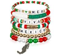 Y1tvei Viva Mexico Bracelet Set - 7Pcs Mexican Viva Crocodile Charm Clay Beaded Stretch Chains Freedom Day Inspiration Favors Gift 16th September Jewelry Supplies for Dia De La Independence Party