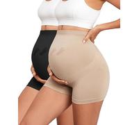 Y25D Maternity Shapewear Seamless Underwear Over Bump Pregnancy Shorts High Waist Panties Under Dress Belly Support, 1*black+1*nude, L