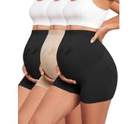 Y25D Maternity Shapewear Seamless Underwear Over Bump Pregnancy Shorts High Waist Panties Under Dress Belly Support, 2*black+1*nude, Medium