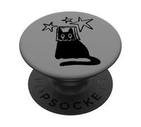 Y2K 90s Ashamed Cat Tomcat in Sack Mask under Starry Sky PopSockets Adhesive PopGrip