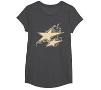Y2K 90s Double Star Tattoo STYL T-Shirt, Girls, Dark Heather Grey, Small