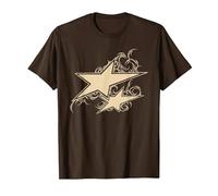 Y2K 90s Double Star Tattoo STYL T-Shirt, Men, Brown, Large
