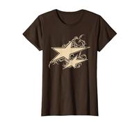 Y2K 90s Double Star Tattoo STYL T-Shirt, Women, Brown, X-Small