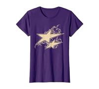 Y2K 90s Double Star Tattoo STYL T-Shirt, Women, Purple, Large