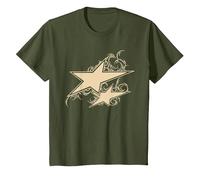 Y2K 90s Double Star Tattoo STYL T-Shirt, Youth, Olive Green, 2T