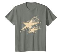 Y2K 90s Double Star Tattoo STYL T-Shirt, Youth, Olive Heather, Small