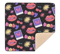 Y2k 90s Pattern Multicolored Soft Padded Baby Playmat for Indoor Outdoor Non-Toxic Baby Kick Crawling Mat for Baby Kids Toddlers Infants, 50'' x 50''