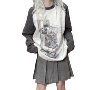Y2k Aesthetic Detachable Sleeve T-Shirt Women Kawaii Cat Girl Anime Print Cute Sweatshirts Fairycore Streetwear, Grey, Medium