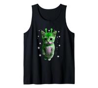 Y2K Alien Cat Meme Silly Cats Green Kitty Monster Sci-Fi Tank Top